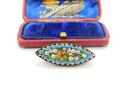 Victorian Gilt Metal Colourful Micro-Mosaic Floral Brooch Antique c1860 Italian