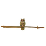 Edwardian 14ct Yellow Gold & 9ct Gold Perched Owl Bar Brooch Antique