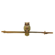Edwardian 14ct Yellow Gold & 9ct Gold Perched Owl Bar Brooch Antique