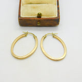 9ct Yellow Gold Oval Form Sleeper Hoop Earrings Vintage c1980