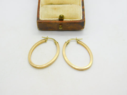 9ct Yellow Gold Oval Form Sleeper Hoop Earrings Vintage c1980