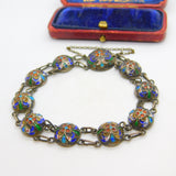 Victorian Russian Sterling Silver Colourful Enamel Floral Panel Bracelet c1880