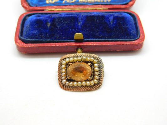 Georgian 9ct Gold, Pearl & Citrine 'In Memory of William Last' Mourning Brooch Antique 1835