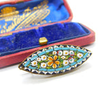 Victorian Gilt Metal Colourful Micro-Mosaic Floral Brooch Antique c1860 Italian