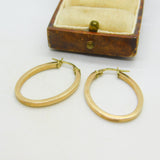 9ct Yellow Gold Oval Form Sleeper Hoop Earrings Vintage c1980