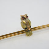 Edwardian 14ct Yellow Gold & 9ct Gold Perched Owl Bar Brooch Antique