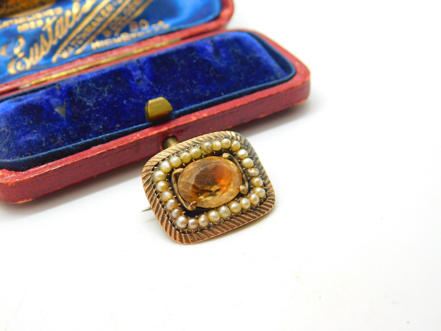 Georgian 9ct Gold, Pearl & Citrine 'In Memory of William Last' Mourning Brooch Antique 1835