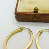 9ct Yellow Gold Oval Form Sleeper Hoop Earrings Vintage c1980