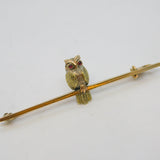 Edwardian 14ct Yellow Gold & 9ct Gold Perched Owl Bar Brooch Antique