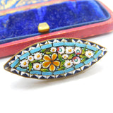 Victorian Gilt Metal Colourful Micro-Mosaic Floral Brooch Antique c1860 Italian
