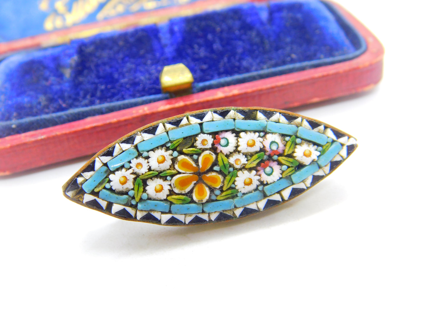 Victorian Gilt Metal Colourful Micro-Mosaic Floral Brooch Antique c1860 Italian