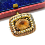 Georgian 9ct Gold, Pearl & Citrine 'In Memory of William Last' Mourning Brooch Antique 1835