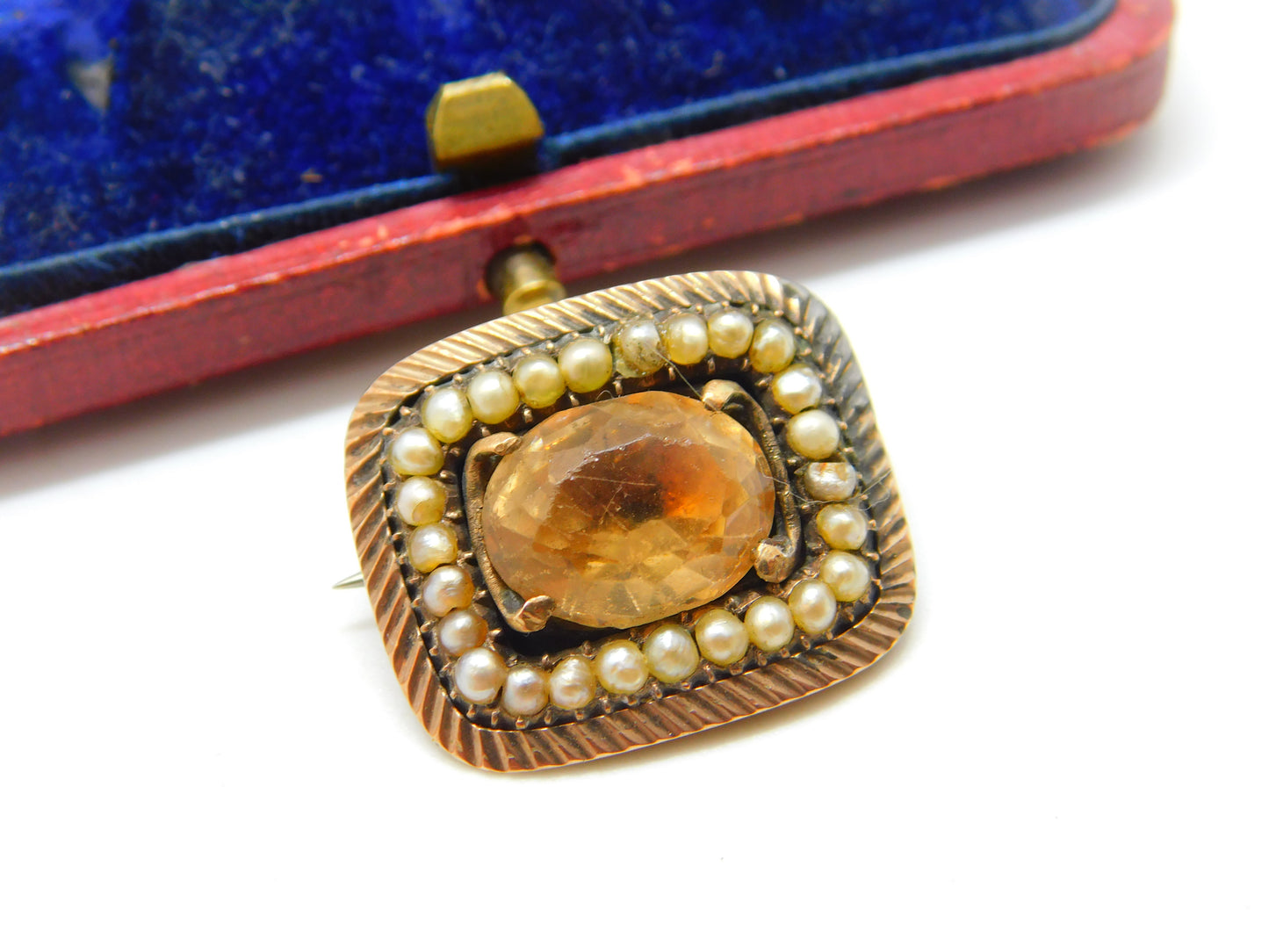 Georgian 9ct Gold, Pearl & Citrine 'In Memory of William Last' Mourning Brooch Antique 1835