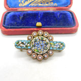 Victorian Gilt Metal Micro-Mosaic Floral Brooch Antique c1860 Italian