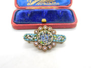 Victorian Gilt Metal Micro-Mosaic Floral Brooch Antique c1860 Italian