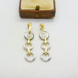 9ct Two-Tone Gold Dangling Hoop Drop Stud Earrings Vintage 2005 London