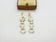 9ct Two-Tone Gold Dangling Hoop Drop Stud Earrings Vintage 2005 London