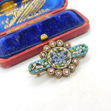 Victorian Gilt Metal Micro-Mosaic Floral Brooch Antique c1860 Italian