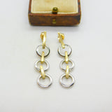 9ct Two-Tone Gold Dangling Hoop Drop Stud Earrings Vintage 2005 London
