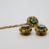 19th Century 9ct Gold Carved Sardonyx Floral Studs & Stick Pin Set Antique