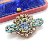 Victorian Gilt Metal Micro-Mosaic Floral Brooch Antique c1860 Italian