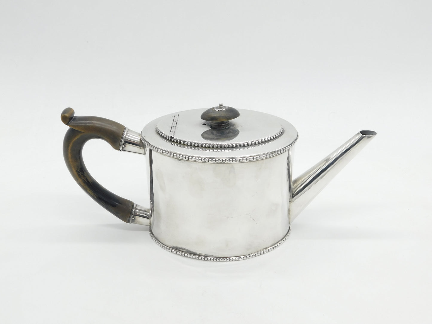 George III Sterling Silver Wooden Handle Beaded Teapot Antique 1780 Newcastle