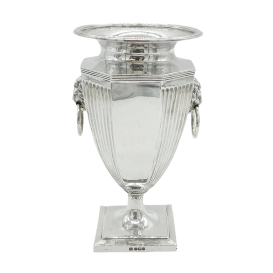 Sterling Silver Pedestal Flower Vase Lion Mask Handles Antique 1922 Sheffield