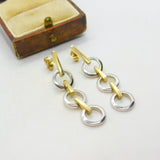 9ct Two-Tone Gold Dangling Hoop Drop Stud Earrings Vintage 2005 London