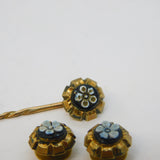 19th Century 9ct Gold Carved Sardonyx Floral Studs & Stick Pin Set Antique