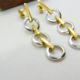 9ct Two-Tone Gold Dangling Hoop Drop Stud Earrings Vintage 2005 London