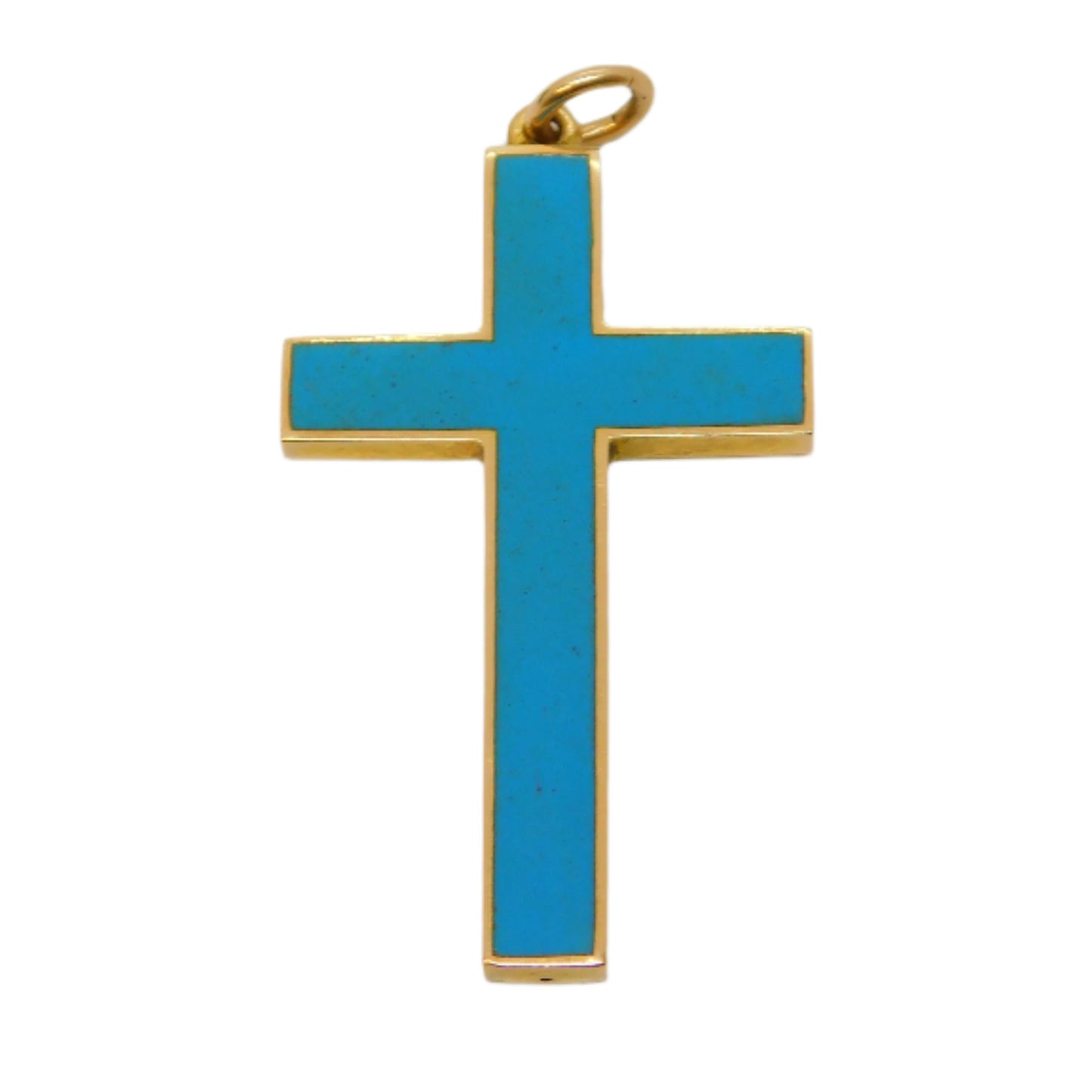 Victorian 15ct Gold Blue Enamel Large Cross Pendant Antique 1897 Chester