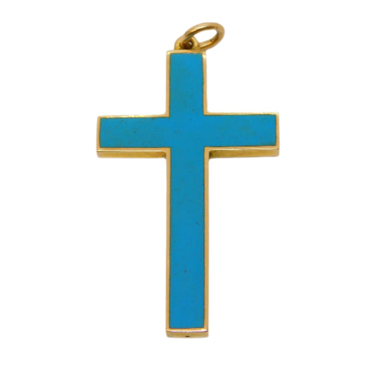 Victorian 15ct Gold Blue Enamel Large Cross Pendant Antique 1897 Chester