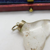 Sterling Silver & Carved Rock Crystal Whale Tail or Fluke Pendant Antique