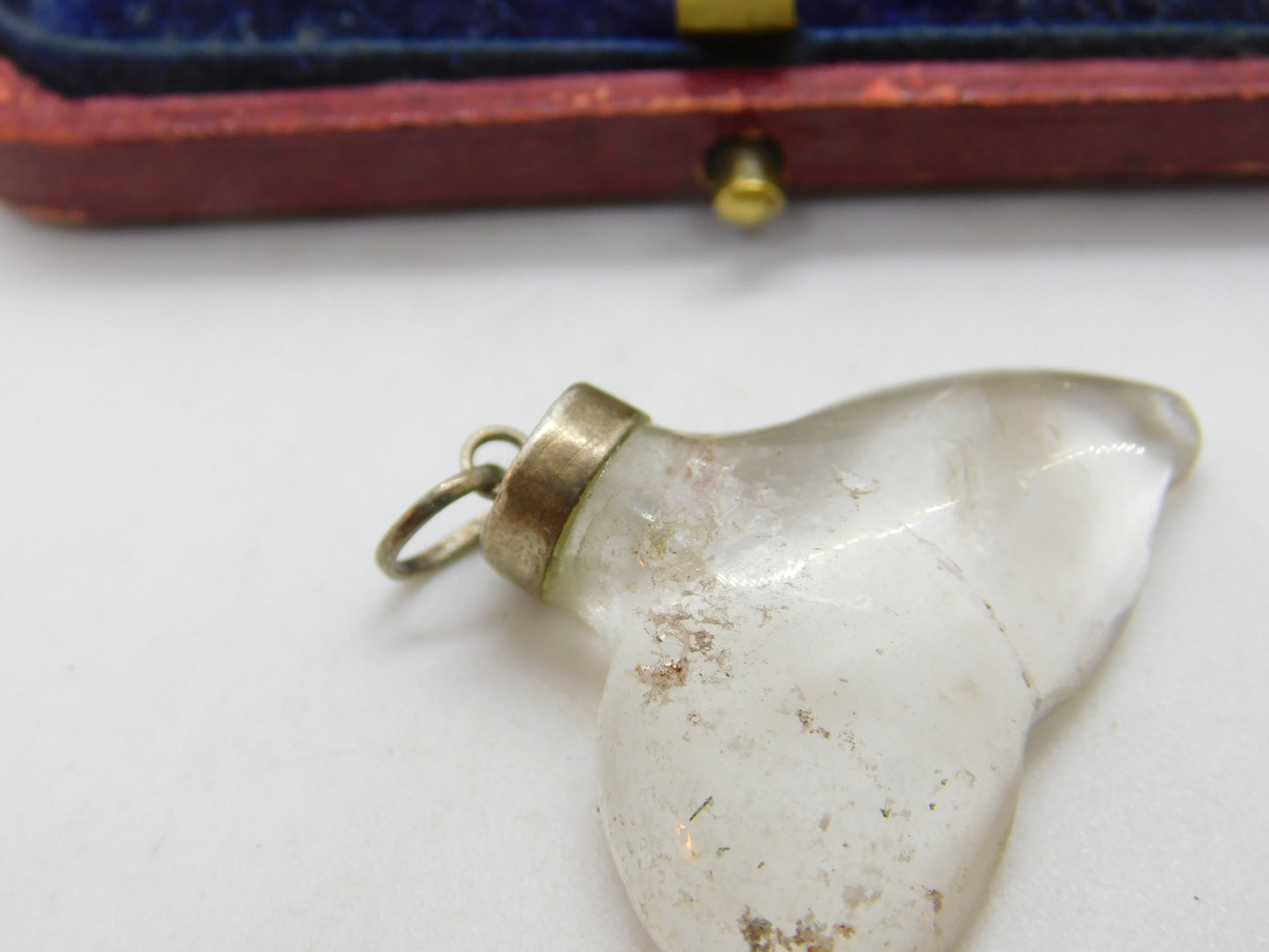 Sterling Silver & Carved Rock Crystal Whale Tail or Fluke Pendant Antique