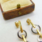 9ct Two-Tone Gold Dangling Hoop Drop Stud Earrings Vintage 2005 London