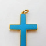 Victorian 15ct Gold Blue Enamel Large Cross Pendant Antique 1897 Chester
