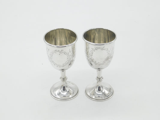 Pair of Sterling Silver Floral Pattern Goblets or Chalices 1937 Antique Deco