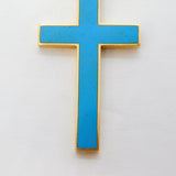 Victorian 15ct Gold Blue Enamel Large Cross Pendant Antique 1897 Chester