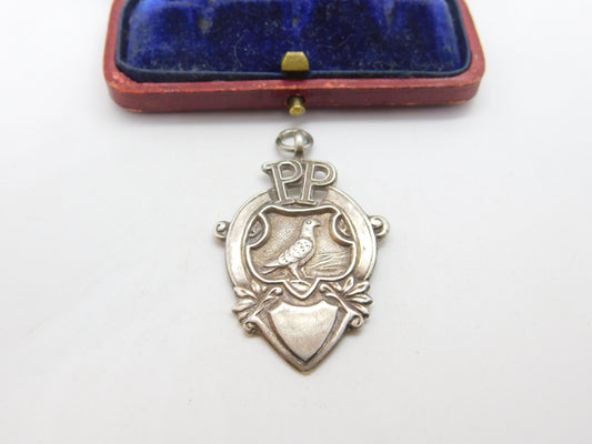 Sterling Silver Pigeon Fanciers Fob Medal 1925 Birmingham Antique Art Deco