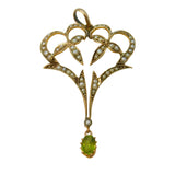Edwardian 9ct Yellow Gold, Seed Pearl & Peridot Lavalier Pendant Antique c1910