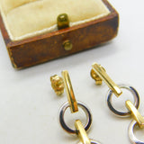 9ct Two-Tone Gold Dangling Hoop Drop Stud Earrings Vintage 2005 London
