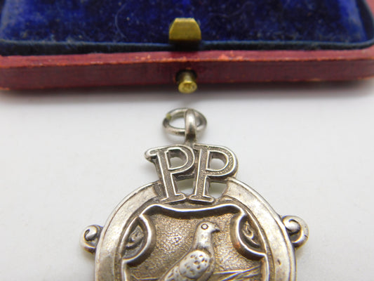 Sterling Silver Pigeon Fanciers Fob Medal 1925 Birmingham Antique Art Deco