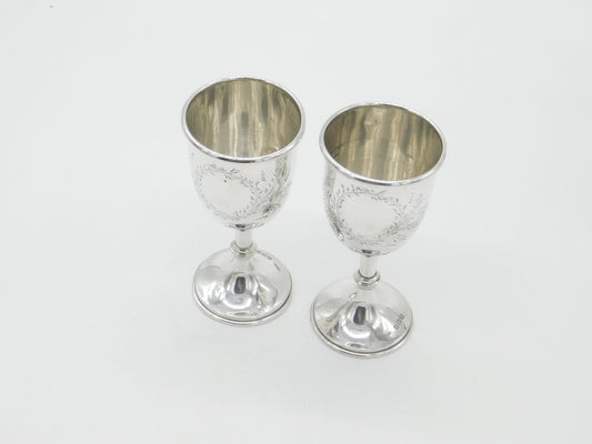 Pair of Sterling Silver Floral Pattern Goblets or Chalices 1937 Antique Deco