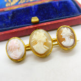 Georgian Grand Tour Period Carved Shell Triple Cameo Brooch Antique c1800