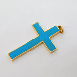 Victorian 15ct Gold Blue Enamel Large Cross Pendant Antique 1897 Chester