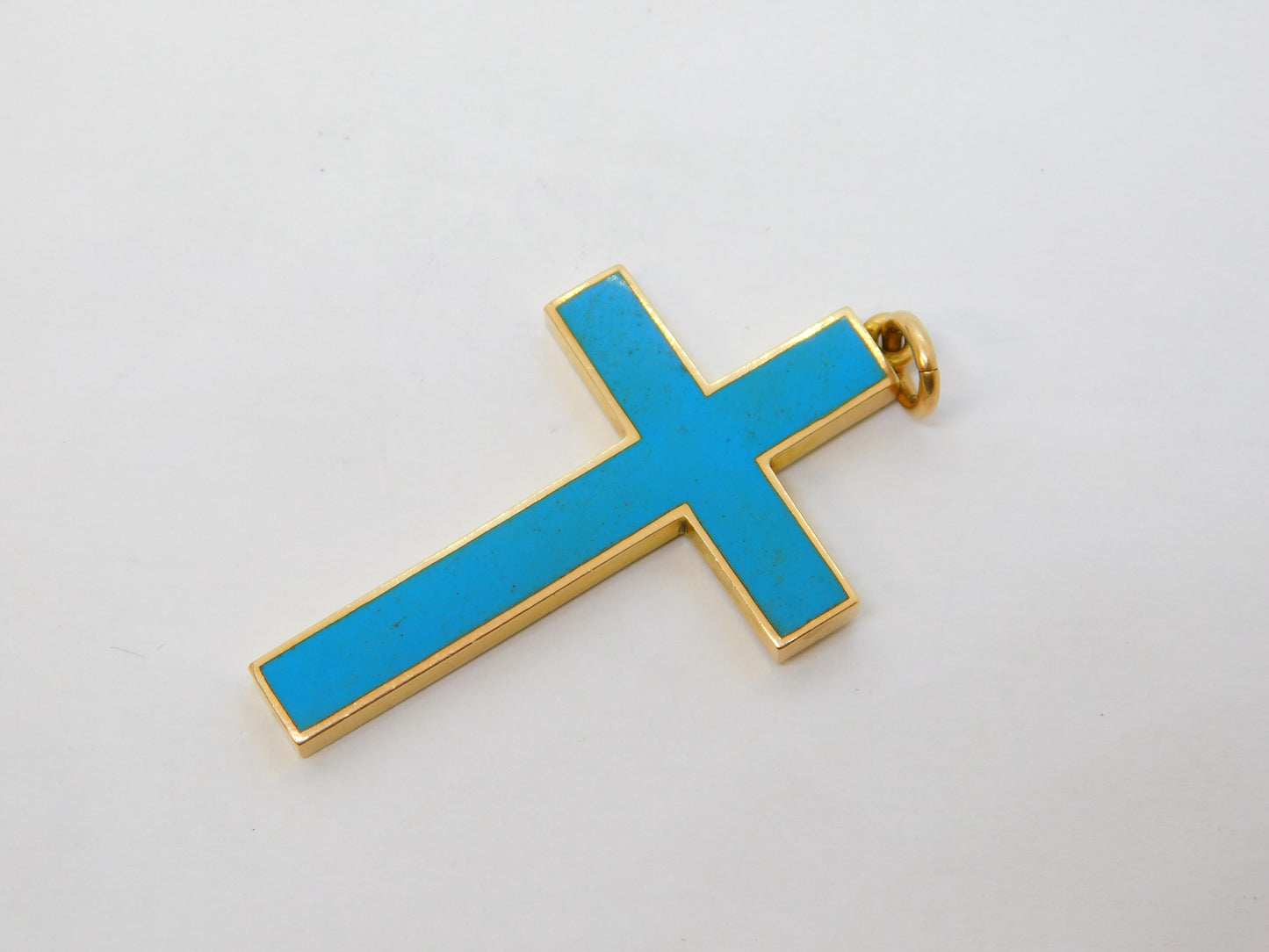 Victorian 15ct Gold Blue Enamel Large Cross Pendant Antique 1897 Chester