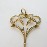Edwardian 9ct Yellow Gold, Seed Pearl & Peridot Lavalier Pendant Antique c1910