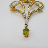 Edwardian 9ct Yellow Gold, Seed Pearl & Peridot Lavalier Pendant Antique c1910