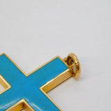 Victorian 15ct Gold Blue Enamel Large Cross Pendant Antique 1897 Chester