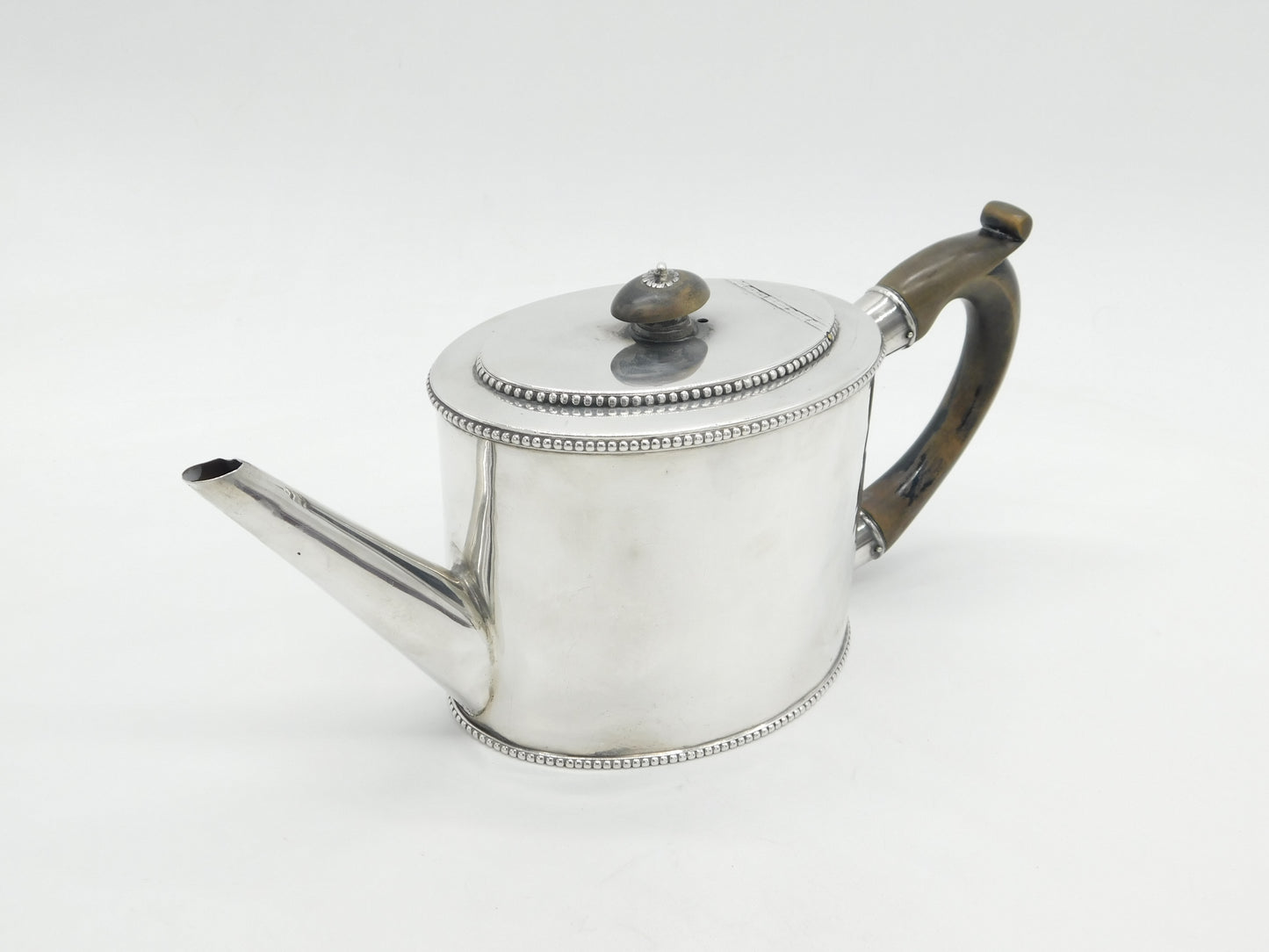 George III Sterling Silver Wooden Handle Beaded Teapot Antique 1780 Newcastle